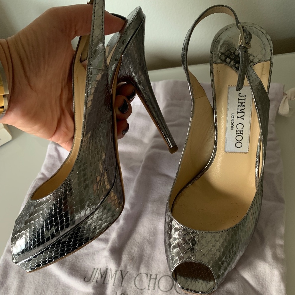 Jimmy Choo sling back high heels beautiful silver